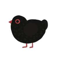 Mars, a black and sable chicken with a speckle pattern