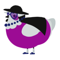 A plum and silver chicken with a head pattern