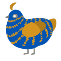 A ultramarine and ochre chicken with a bar pattern