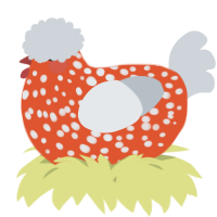 A vermilion and mist chicken with a speckle pattern
