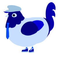 A black and lemon chicken with a head pattern