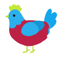 A crimson and sky chicken with a head pattern