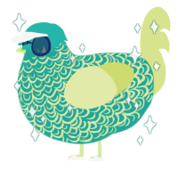 A turquoise and lemon chicken with a double-lace pattern