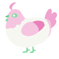 A white and pink chicken with a head pattern