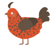 A vermilion and bark chicken with a speckle pattern