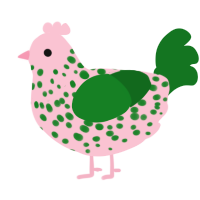 A rose and leaf chicken with a speckle pattern