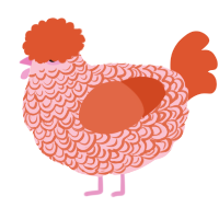 A rose and vermilion chicken with a double-lace pattern