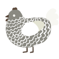 A ash and white chicken with a lace pattern