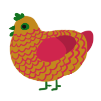 A ochre and crimson chicken with a lace pattern