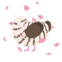A cream and bark chicken with a bar pattern