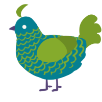 A sea and chartreuse chicken with a lace pattern