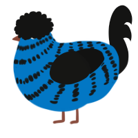 A sapphire and black chicken with a bar pattern