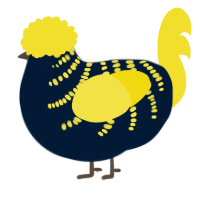 A tumblr and yellow chicken with a half-bar pattern