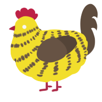 A yellow and bark chicken with a bar pattern