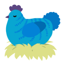 A cerulean and sapphire chicken with a half-bar pattern
