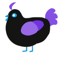 A black and blurple chicken