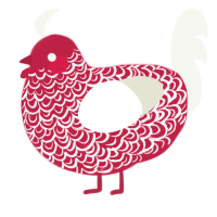A crimson and white chicken with a double-lace pattern