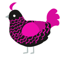 A sable and fuchsia chicken with a lace pattern