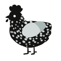A black and silver chicken with a speckle pattern