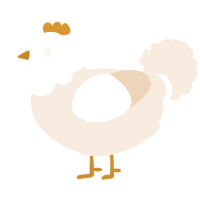 A cream chicken with a head pattern