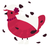 A crimson chicken with a bar pattern