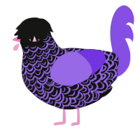 A black and blurple chicken with a double-lace pattern