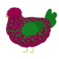 A maroon and leaf chicken with a speckle pattern