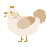 A cream and beige chicken with a neck-speckle pattern