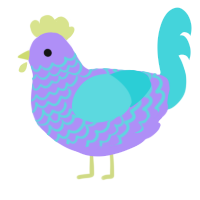 A lilac and aqua chicken with a lace pattern