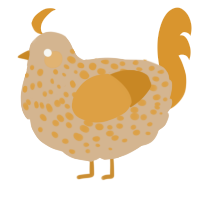 A beige and orange chicken with a speckle pattern