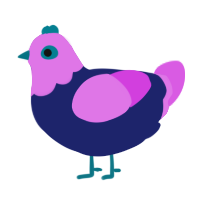 A navy and orchid chicken with a head pattern