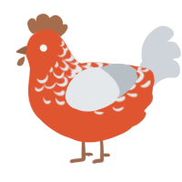 A vermilion and mist chicken with a half-lace pattern