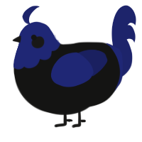 A black and navy chicken with a head pattern