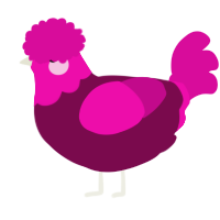A wine and fuchsia chicken with a head pattern