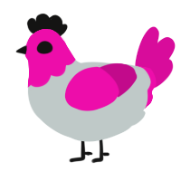 A silver and fuchsia chicken with a head pattern