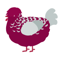 A maroon and silver chicken with a half-lace pattern