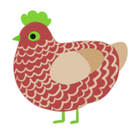 A red and beige chicken with a lace pattern