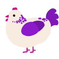 A cream and violet chicken with a neck-speckle pattern