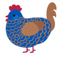 A ultramarine and brown chicken with a lace pattern