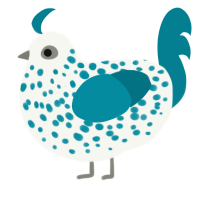 A white and sea chicken with a speckle pattern
