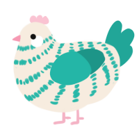 A cream and turquoise chicken with a bar pattern
