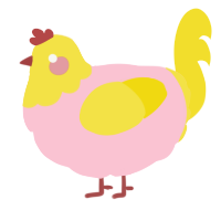 A rose and yellow chicken with a head pattern
