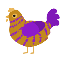 A ochre and violet chicken with a bar pattern