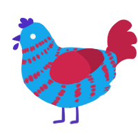 A sky and crimson chicken with a bar pattern