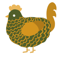 A olive and ochre chicken with a lace pattern