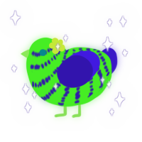 A amethyst and lime chicken with a bar pattern