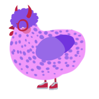 A lavender and blurple chicken with a speckle pattern