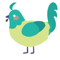 A lemon and turquoise chicken with a head pattern