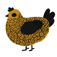 A ochre and black chicken with a double-lace pattern