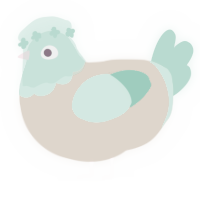 A beige and mint chicken with a head pattern